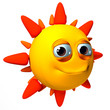 3D cheerful sun isolated on white background