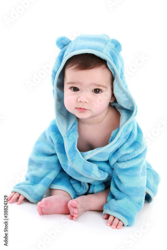 Photo: Adorable baby in dressing gown Adorable baby in dressing gown