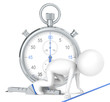 3D little human character. Stopwatch Blue color.
