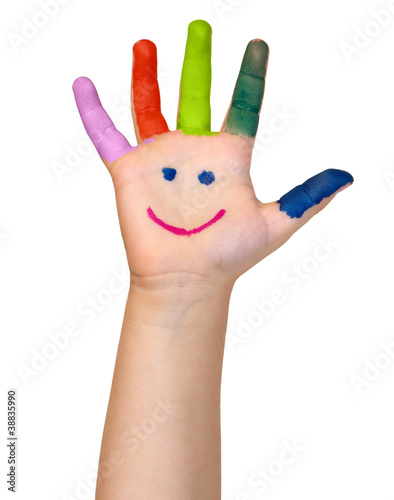 Photo: bunt bemalte Kinderhand bunt bemalte Kinderhand