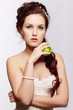 retro girl with apple