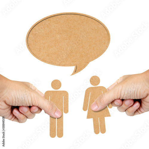 Photo: paper human male and female with speech bubble paper human male and female with speech bubble