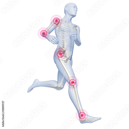 Illustration: Laufender Mann Silhouette mit Gelenkschmerzen Laufender Mann Silhouette mit Gelenkschmerzen