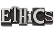 ethics word in metal type