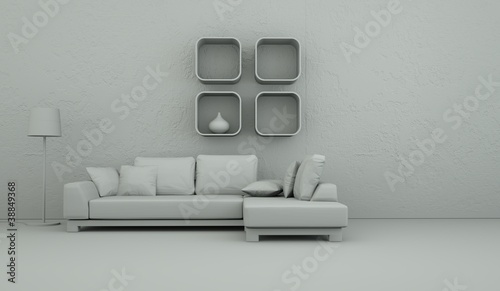 Illustration: Modell - Sofa mit Stehlampe Modell - Sofa mit Stehlampe
