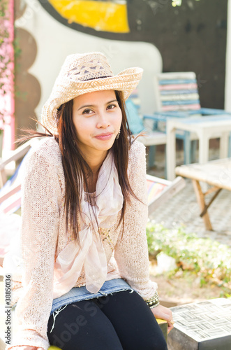 Photo: Attractive woman wearing hat for portrait Attractive woman wearing hat for portrait