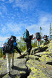 Tourists climbing up the mountain.
