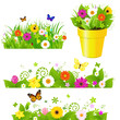 Green Grass With Flowers Set Green Grass With Flowers Set