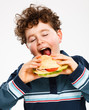 Boy eating big sandwich