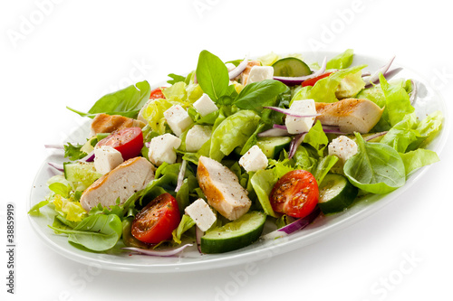 Photo: Vegetable salad with white cheese and roast chcicken meat Vegetable salad with white cheese and roast chcicken meat