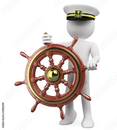 Illustration: 3D Captain sailing a wooden rudder 3D Captain sailing a wooden rudder