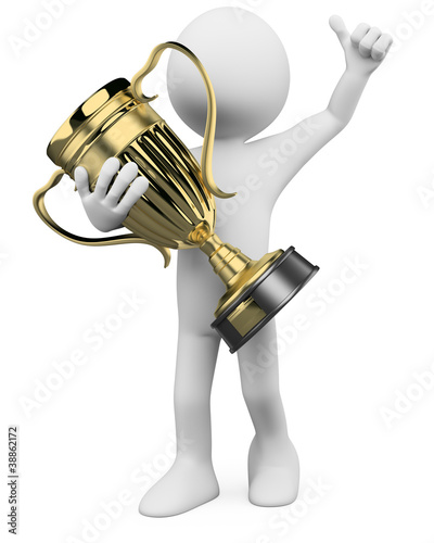 Illustration: 3D Winner with a gold trophy in the hands 3D Winner with a gold trophy in the hands