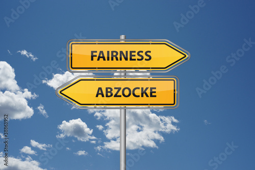 Illustration: Wegweiser - Fairness oder Abzocke Wegweiser - Fairness oder Abzocke