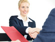 Pretty woman shakes hand for the good job interview