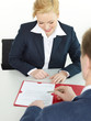 Woman is checking the job characteristics in a job interview
