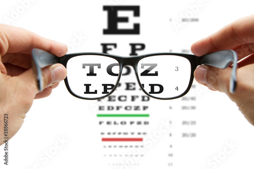 Photo: Looking through the glasses at eye chart Looking through the glasses at eye chart