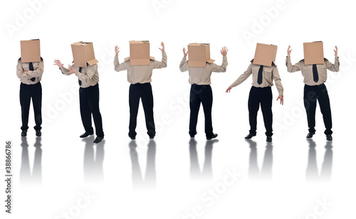 Photo: Box headed businessman with reflection Box headed businessman with reflection