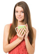 Young women with green cup
