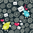 Seamless pattern with envelopes, birds and hearts.