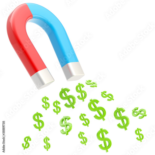 Illustration: Symbolic horseshoe magnet attracting dollar signs Symbolic horseshoe magnet attracting dollar signs