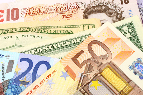 Photo: Euro, UK & US Currency Euro, UK & US Currency