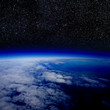High altitude view of the Earth in space.