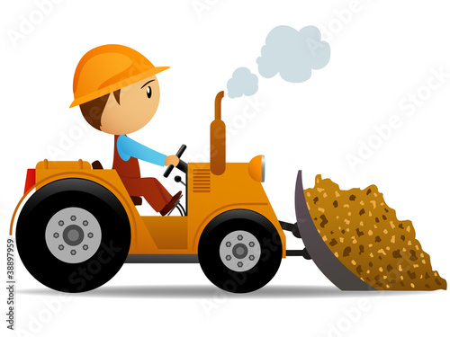 Vector: Cartoon bulldozer at construction work Cartoon bulldozer at construction work