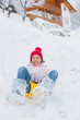 The girl goes for a drive on an snow slope. The girl goes for a drive on an snow slope.