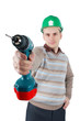Young worker holds a drill in his hand