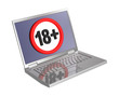 Adults only sign on laptop screen isolated over white