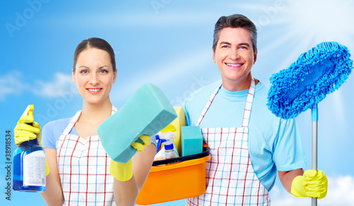Photo: Professional cleaners team. Professional cleaners team.