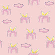 Seamless background with pink flying elephants Seamless background with pink flying elephants