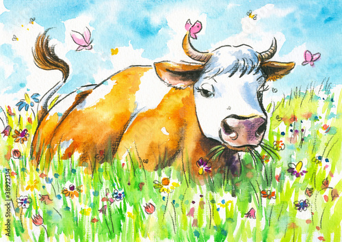 Illustration: Cow and a field Cow and a field
