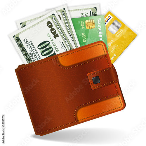 Vector: Purse with Dollars and Credit Cards Purse with Dollars and Credit Cards