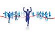 a business man running from the crowd