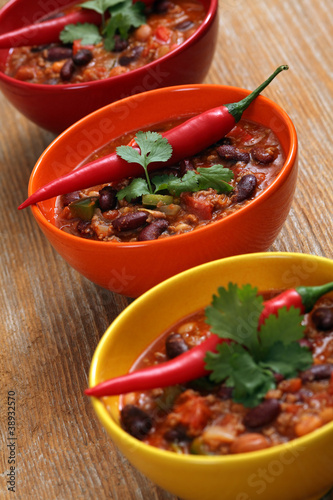 Photo: Bowls of chili Bowls of chili