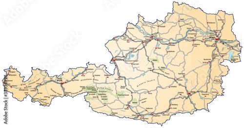 Vector: Landkarte von Österreich mit Verkehrsnetz in orange Landkarte von Österreich mit Verkehrsnetz in orange