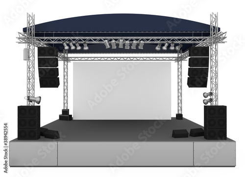 Illustration: Front view of outdoor gig stage. 3D render Front view of outdoor gig stage. 3D render