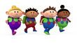 cute multi-ethnic school kids running - back to school concept cute multi-ethnic school kids running - back to school concept