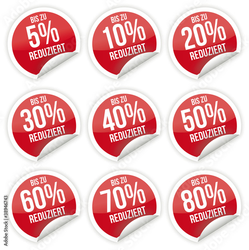 Vector: Sticker / Aufkleber / Prozent / Rot Sticker / Aufkleber / Prozent / Rot