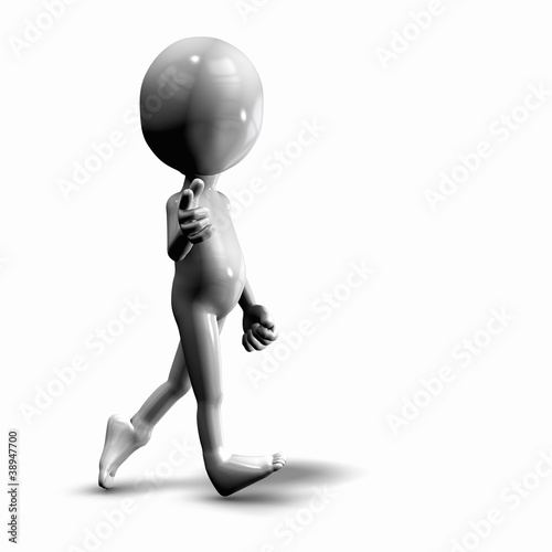 Illustration: The 3d guy walking and pointing his finger The 3d guy walking and pointing his finger