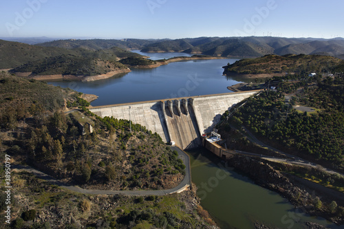 Photo: Aerial view over a dam in Andalusia, Spain Aerial view over a dam in Andalusia, Spain