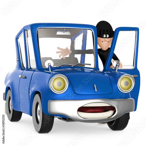 Illustration: thief stealing a car thief stealing a car
