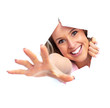Woman looking through the hole.