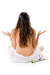 Beautiful woman in spa center on white background