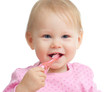 Photo: baby cleaning teeth and smiling, isolated on white background baby cleaning teeth and smiling, isolated on white background