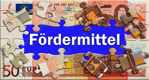 Illustration: Fördermittel - Puzzle - Gelschein Fördermittel - Puzzle - Gelschein