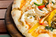 Closeup delicious pizza with seafood Closeup delicious pizza with seafood