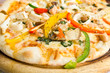 Closeup delicious pizza with seafood Closeup delicious pizza with seafood
