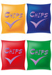 Vektor: potato chips in coloured packing potato chips in coloured packing